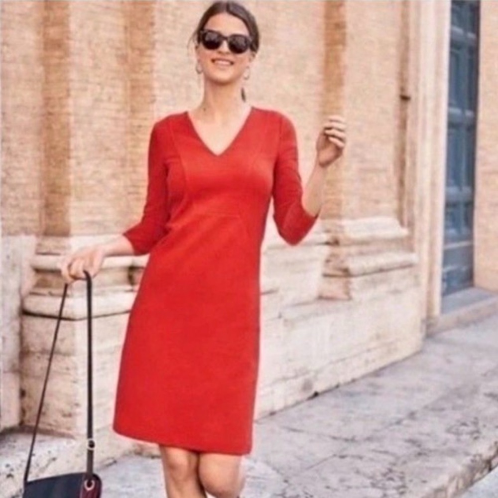 Red Sheath Dress V-Neck 3/4 Sleeves